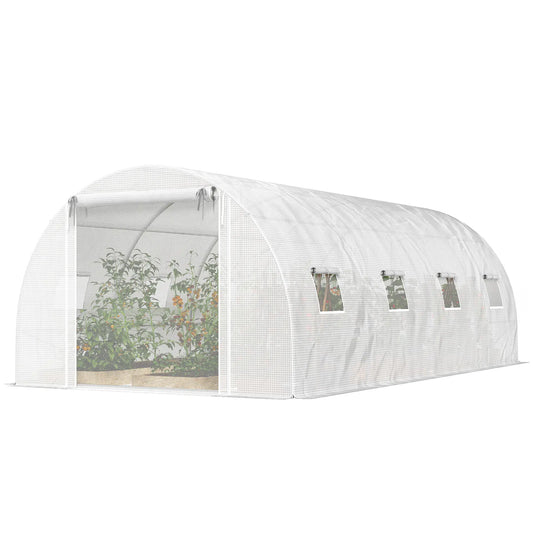 Walk-in Tunnel Greenhouse, 20'x10'x7', Mesh Door, PE Cover, White Tunnel Greenhouses White, Silver at Gallery Canada