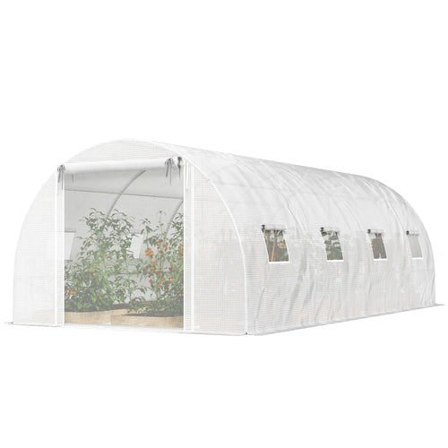 Walk-in Tunnel Greenhouse, 20'x10'x7', Mesh Door, PE Cover, White