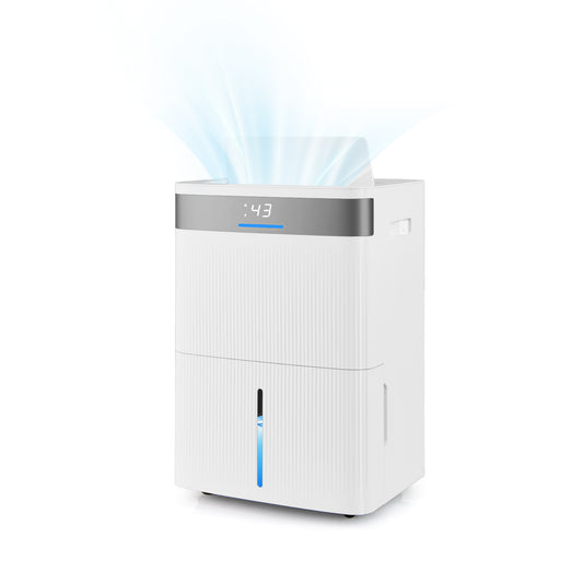 96 Pints Dehumidifier, 24H Timer, 3-Color Indicator, White Dehumidifiers White at Gallery Canada