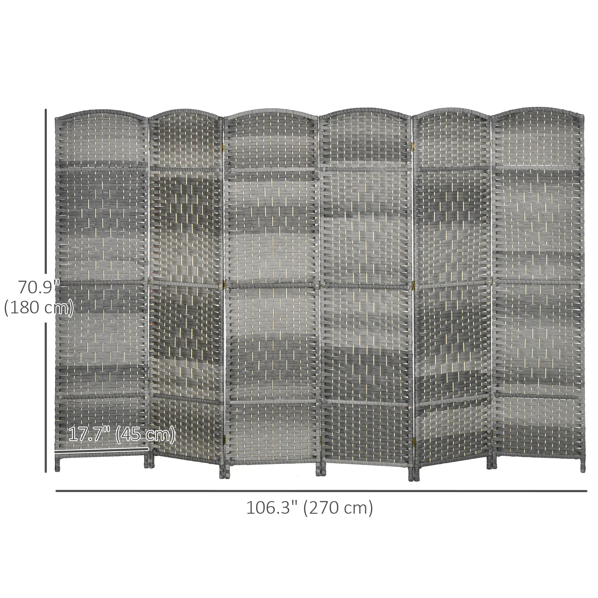 6 Ft Folding Room Divider, 6 Panel Privacy Screen, Hand-Woven, Mixed, Grey Room Dividers at Gallery Canada