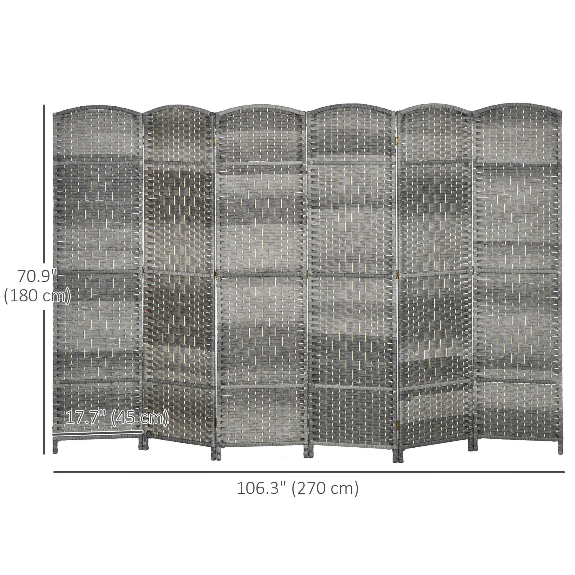 6 Ft Folding Room Divider, 6 Panel Privacy Screen, Hand-Woven, Mixed, Grey Room Dividers at Gallery Canada