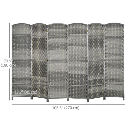 6 Ft Folding Room Divider, 6 Panel Privacy Screen, Hand-Woven, Mixed, Grey Room Dividers at Gallery Canada
