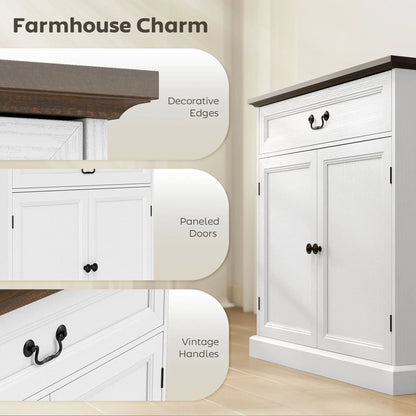 32" Buffet Cabinet, White Wood Grain, Farmhouse Sideboard, White Bar Cabinets at Gallery Canada