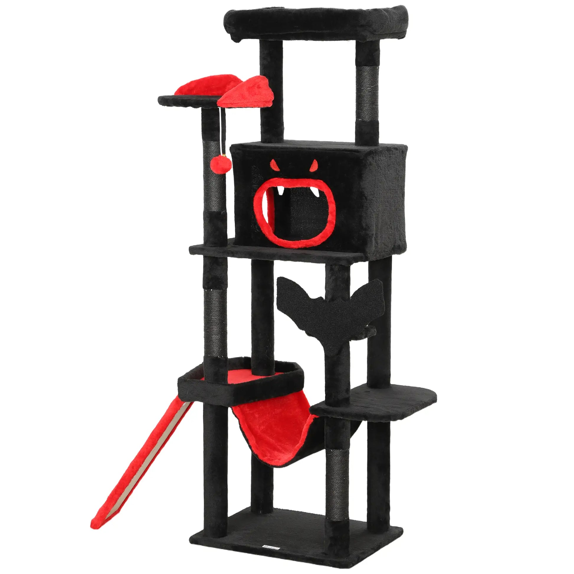 Gothic Cat Tree, 60" Tall, Coffin Bed, Scratching Posts, Black Cat Towers Black, Red at Gallery Canada