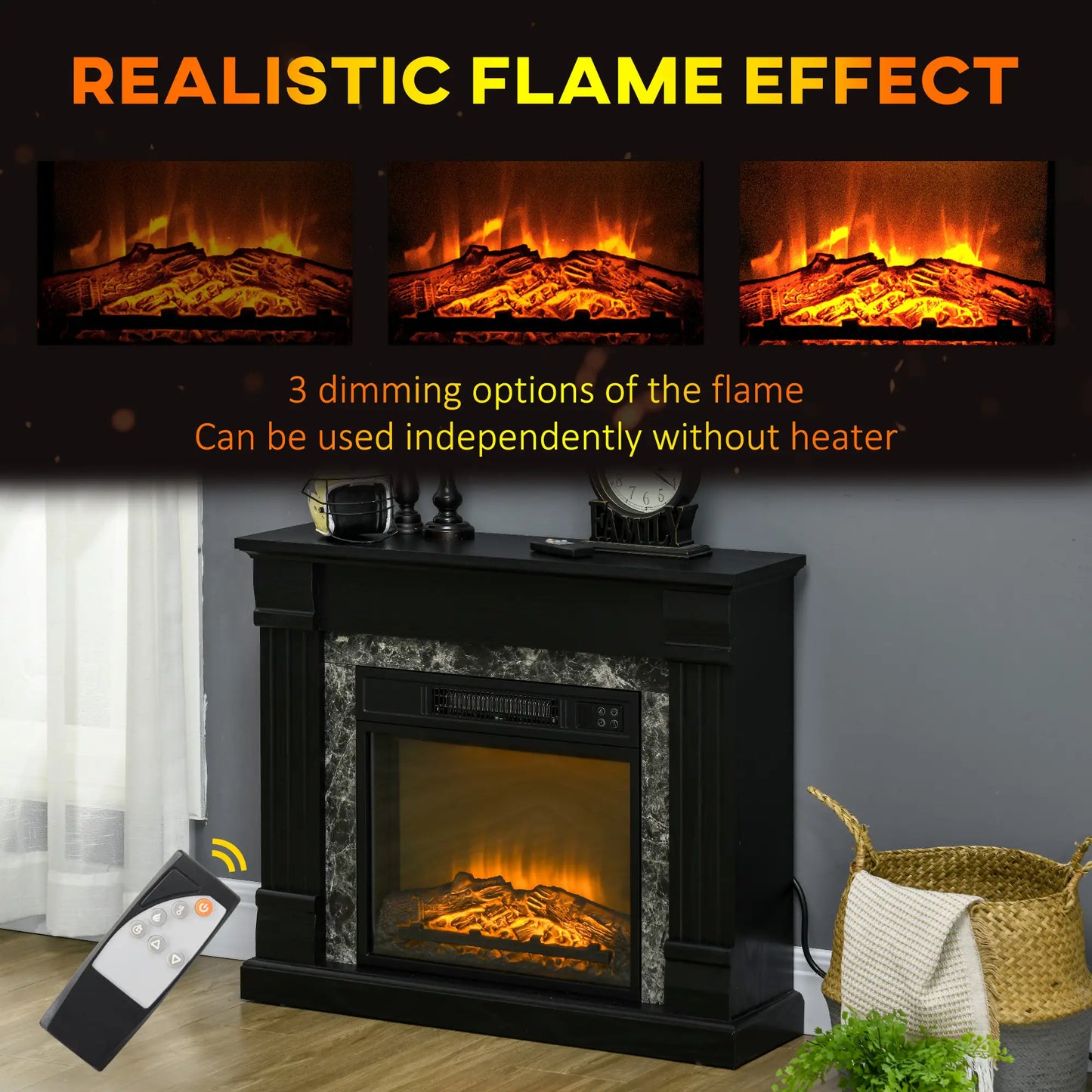 Electric Fireplace Mantel, Freestanding Heater, Realistic Flame, Adjustable Temperature, Timer, Remote, Black Electric Fireplaces at Gallery Canada