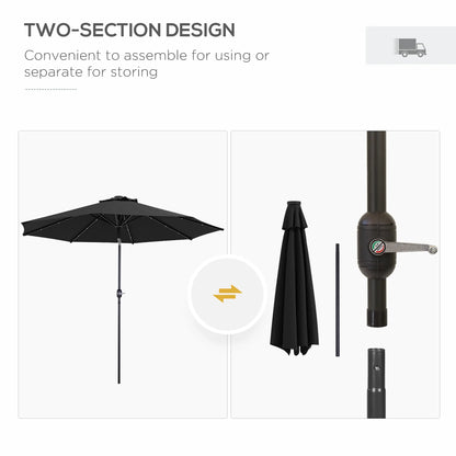 9ft Solar Patio Umbrella, 24 LED Lights, Tilt Canopy, Black Sun Umbrellas at Gallery Canada