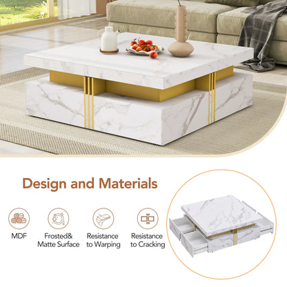 Square Storage Coffee Table, 4 Drawers, MDF, 33.5" L x 33.5" W x 16.5" H, White Coffee Tables at Gallery Canada