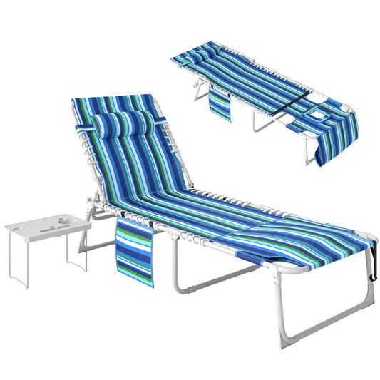 Folding Outdoor Lounge Chair, With Face Hole And Side Table, Blue Stripe Lounger Chairs Blue Stripe, Light Grey at Gallery Canada