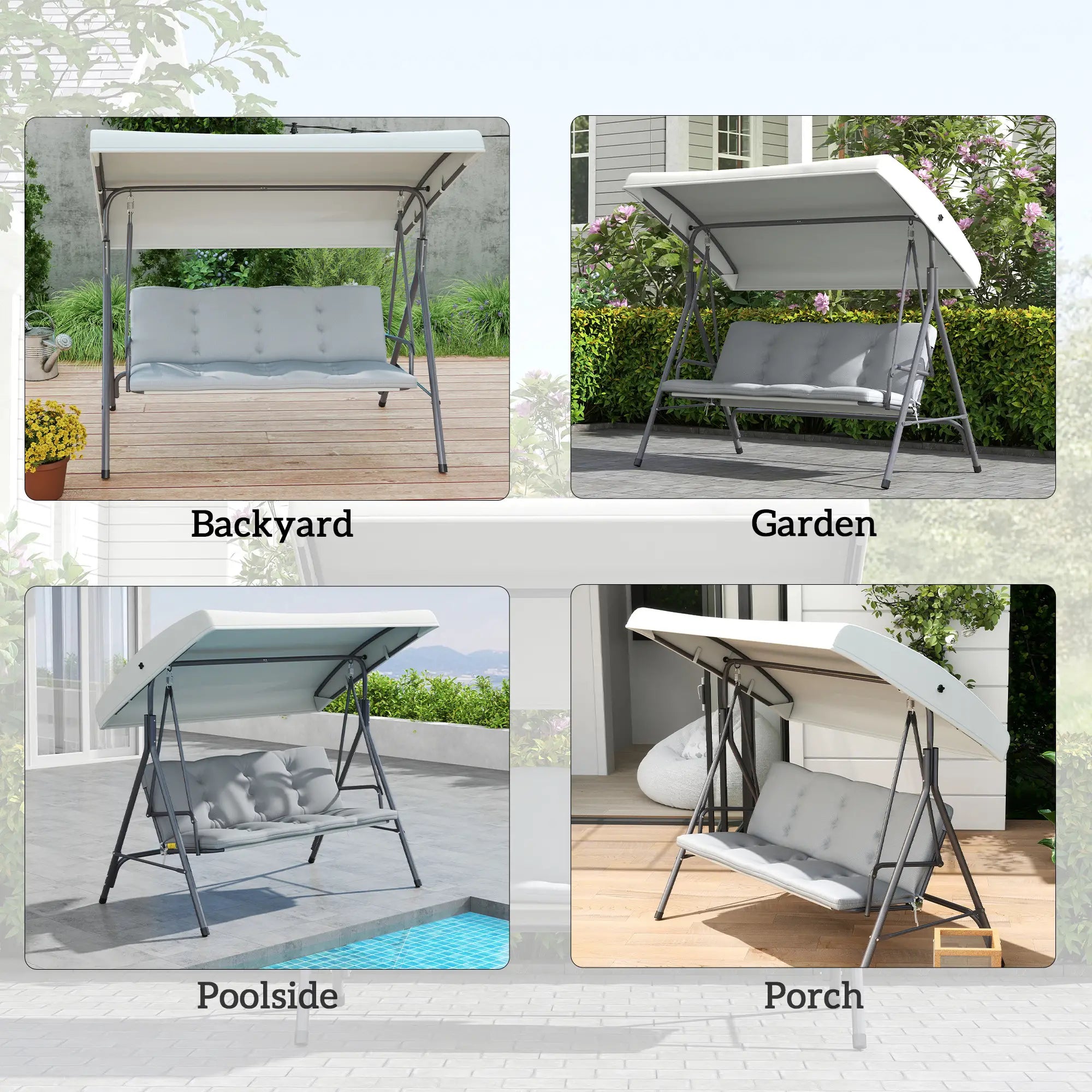 3-Seat Patio Swing Chair, Outdoor Porch Glider, Adjustable Canopy, Light Grey Patio Swings with Stand at Gallery Canada
