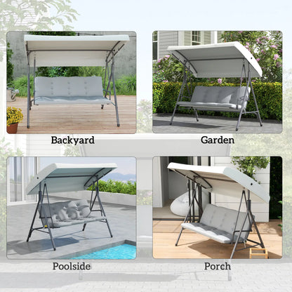 3-Seat Patio Swing Chair, Outdoor Porch Glider, Adjustable Canopy, Light Grey Patio Swings with Stand at Gallery Canada