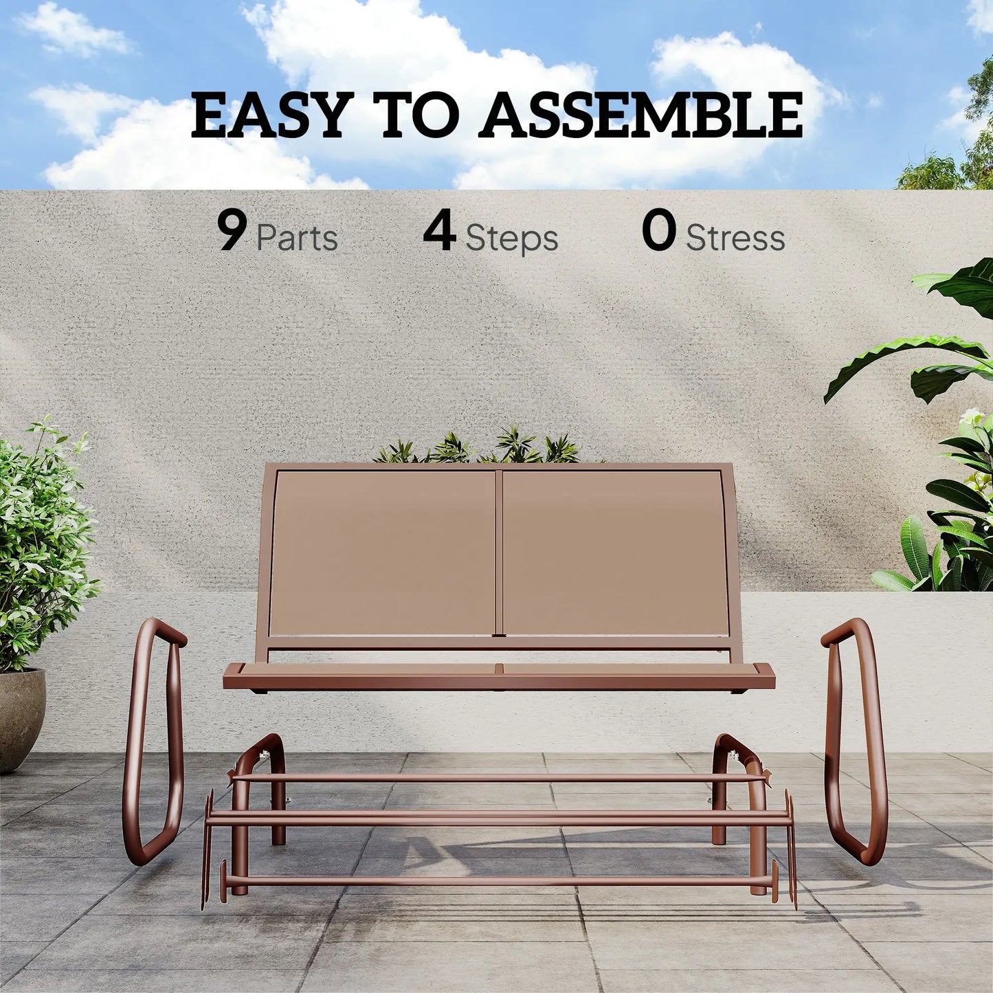 Steel Sling Fabric Gliding Bench, Outdoor Garden Swing Chair, Coffee Brown, Brown Outdoor Gliders at Gallery Canada