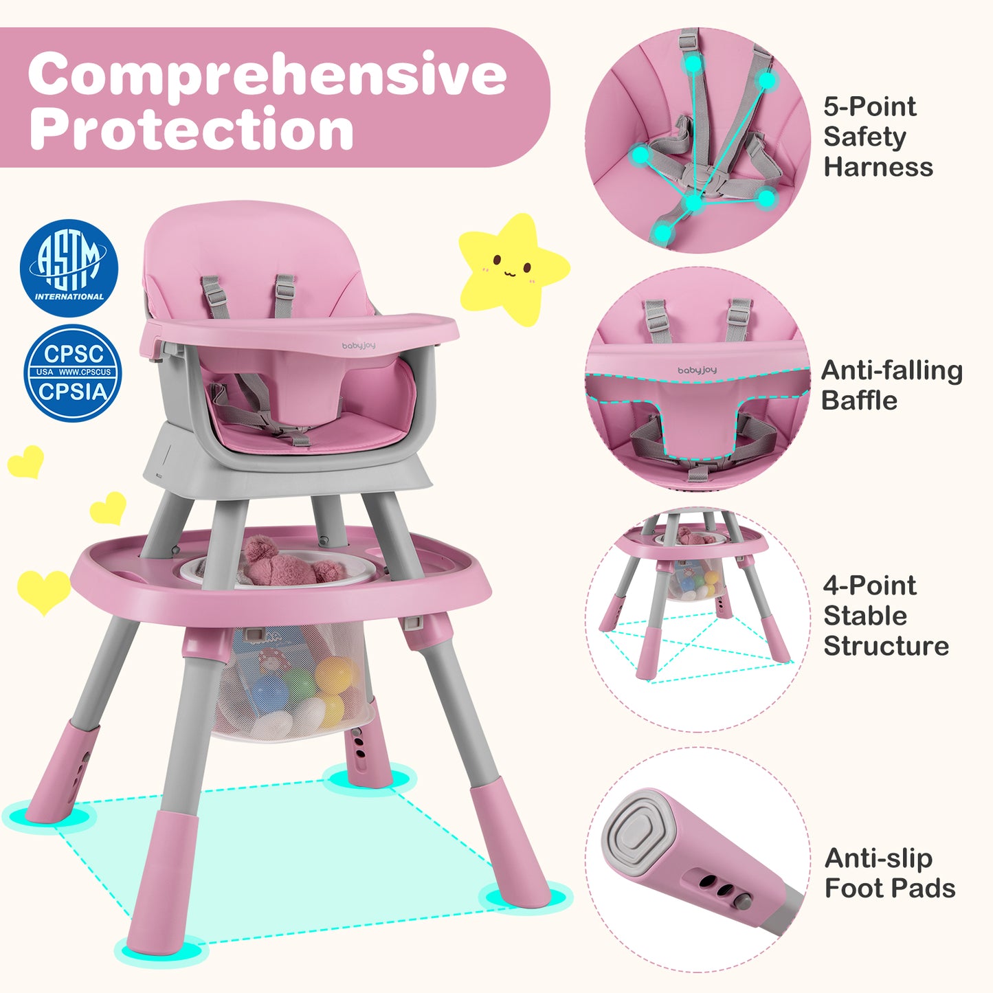 16-in-1 Baby High Chair with Activity Center and Booster Seat for Babies and Toddlers, Pink High Chairs at Gallery Canada