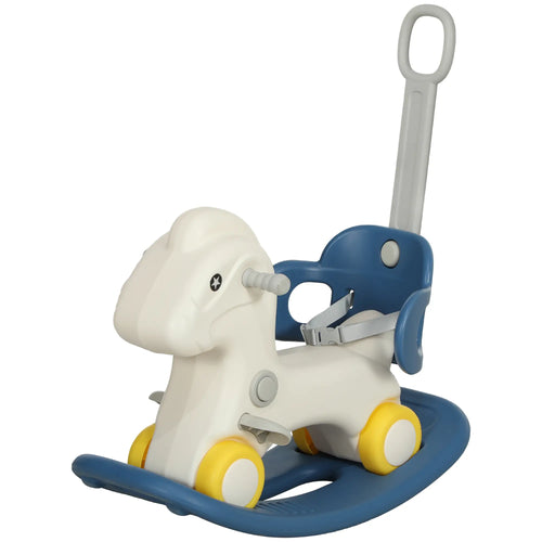 Kids Rocking Horse, Detachable Balance Board, Push Handle, Blue