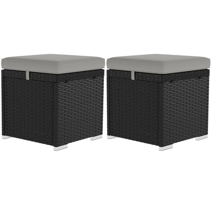 2 Wicker Outdoor Ottomans with Storage, Removable Cushion, Grey Patio Furniture Sets Black, Light Grey at Gallery Canada