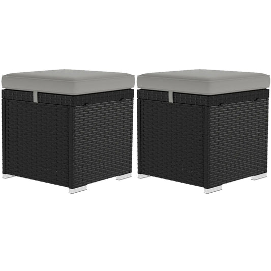 2 Wicker Outdoor Ottomans with Storage, Removable Cushion, Grey Patio Furniture Sets Black, Light Grey at Gallery Canada