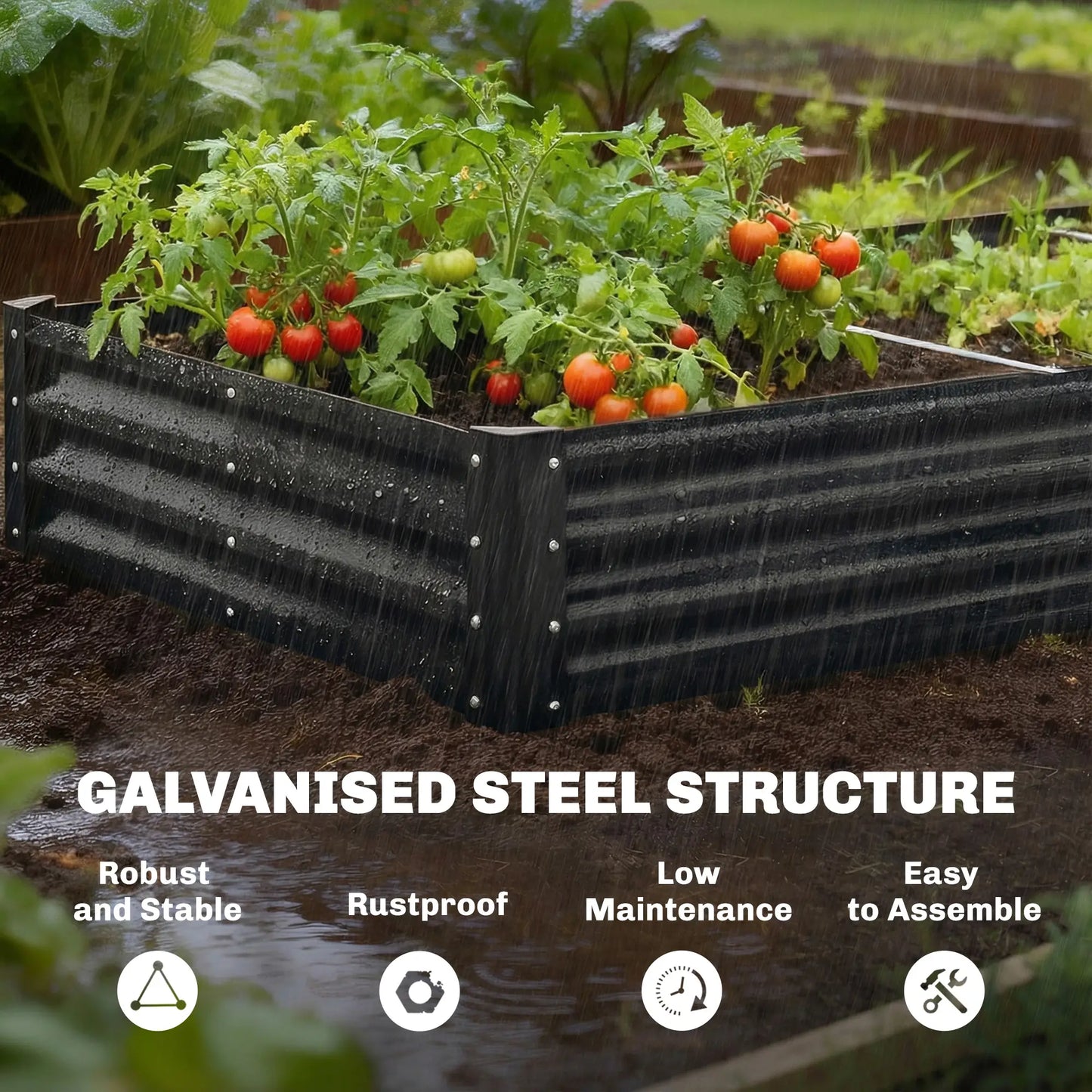 8 x 4 x 1ft Galvanized Raised Garden Bed, Reinforced Planter Box, Black Galvanized Planter Boxes at Gallery Canada