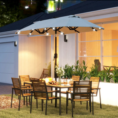 10ft Double-Sided Patio Umbrella, 35 LED Lights, 12 Ribs, Beige Double-sided Umbrellas at Gallery Canada