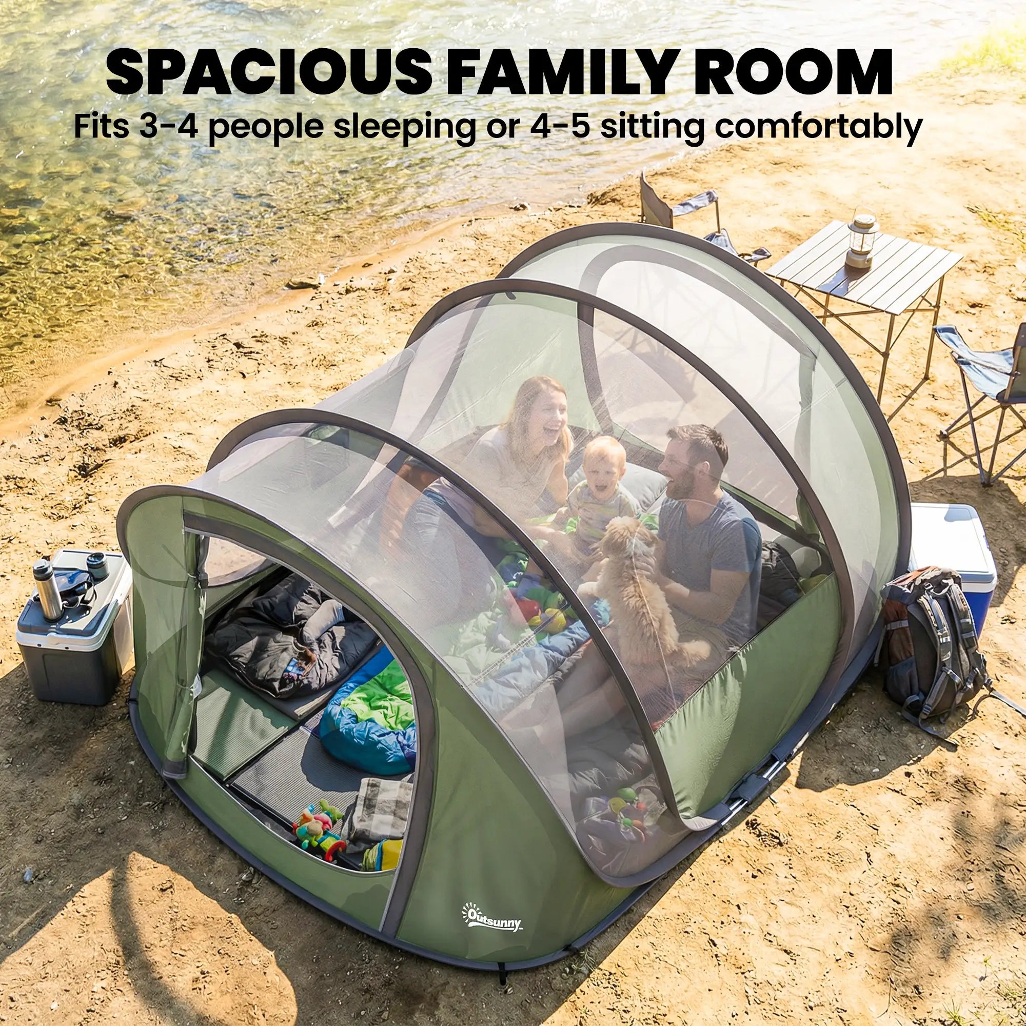 4-5 Person Pop-Up Camping Tent, Waterproof, 2 Doors 2 Windows, Green Camping Tents at Gallery Canada