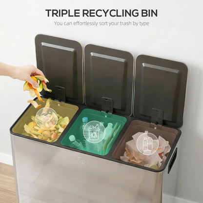 Triple Garbage Bin, Soft Close Trash Can, 3 x 20 Liter, Silver Household Supplies at Gallery Canada