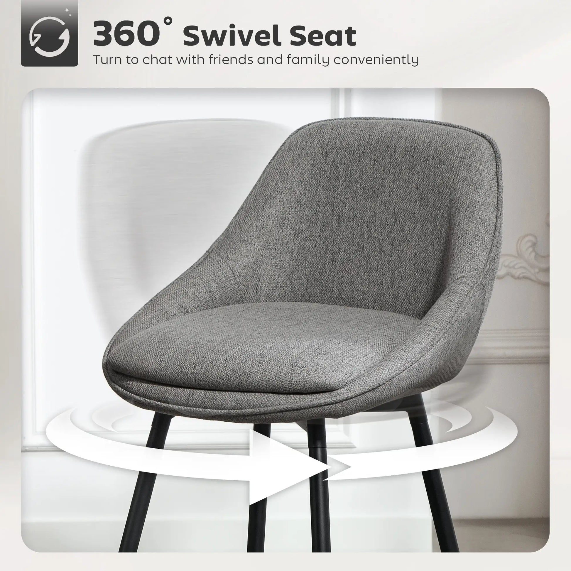 26" Counter Height Barstools Set of 2, Upholstered Swivel Bar Stools with Backrests and Armrests, Dark Grey Bar Stools at Gallery Canada