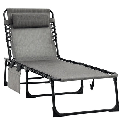 Outdoor Folding Chaise Lounge, Adjustable Backrest, Removable Pillow, Mixed Grey, Grey Lounger Chairs at Gallery Canada