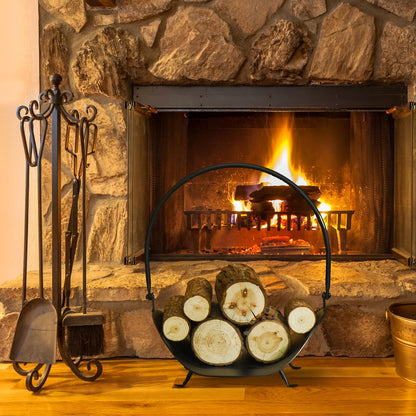 16" Firewood Log Rack, Curved Fireplace Holder, Black Firewood Racks at Gallery Canada