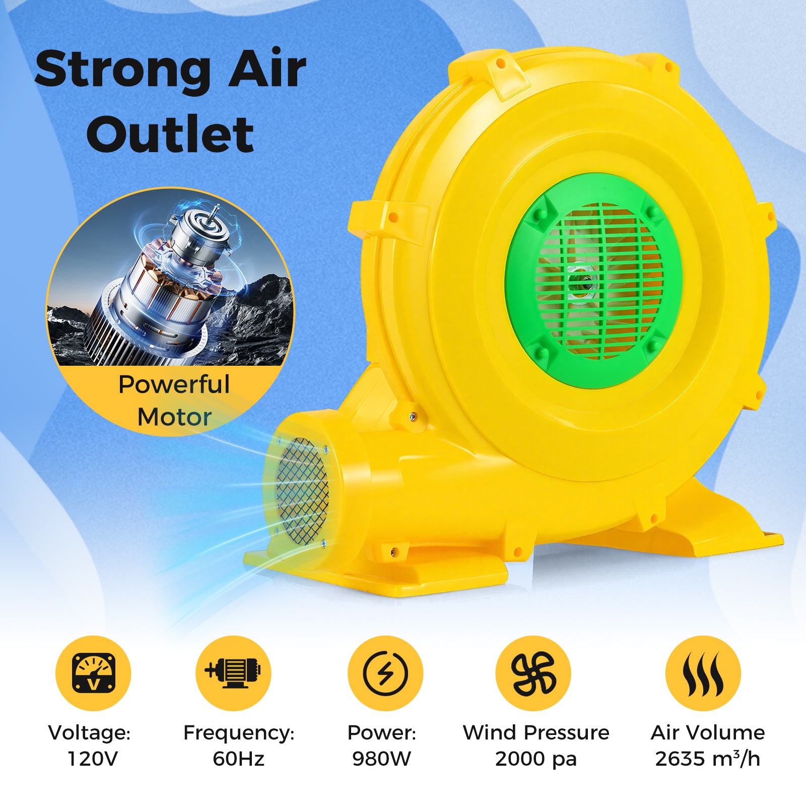 980W Bounce House Blower 1.31 HP Portable Air Pump Fan with Handle and Ground Stakes Air Blowers at Gallery Canada