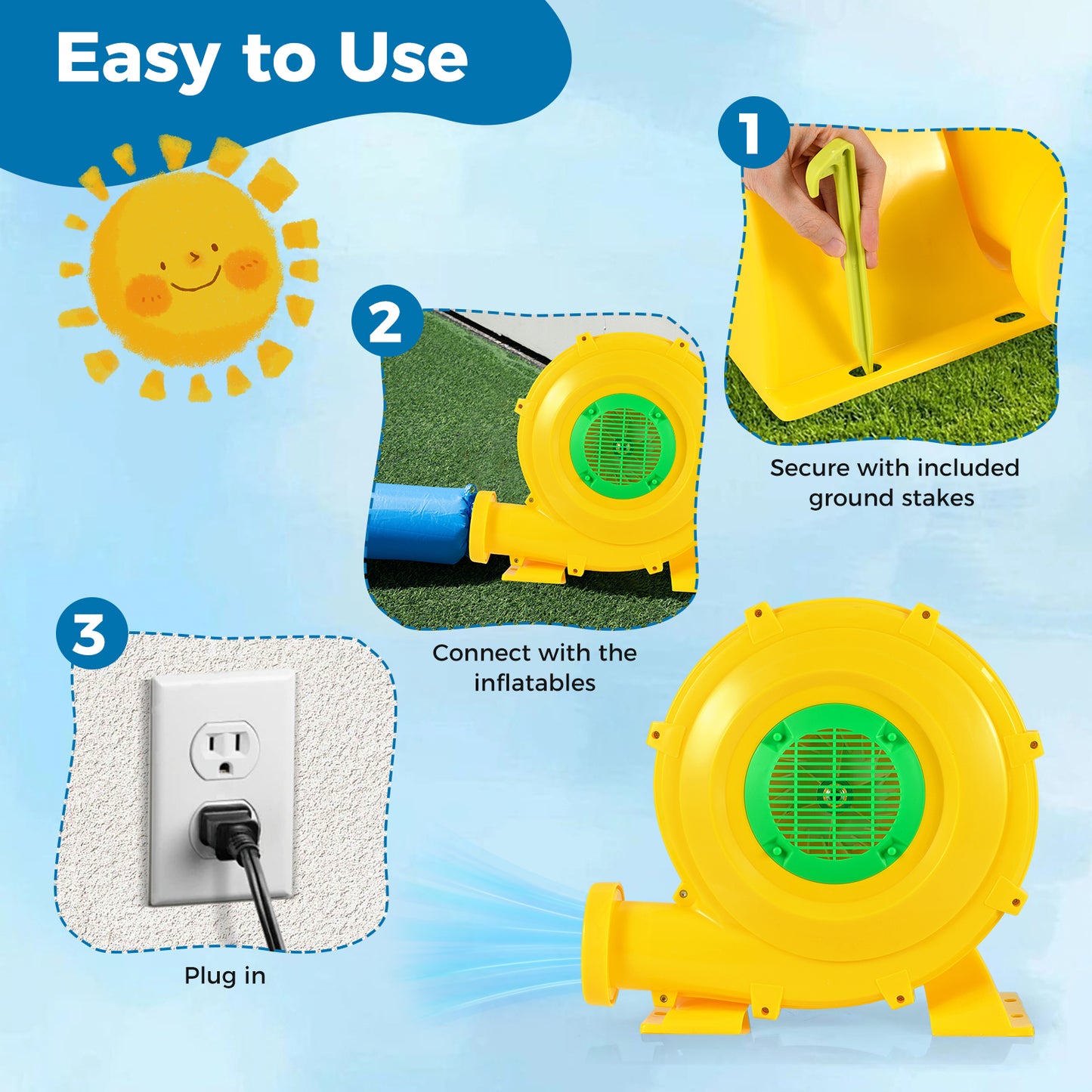 980W Bounce House Blower 1.31 HP Portable Air Pump Fan with Handle and Ground Stakes Air Blowers at Gallery Canada