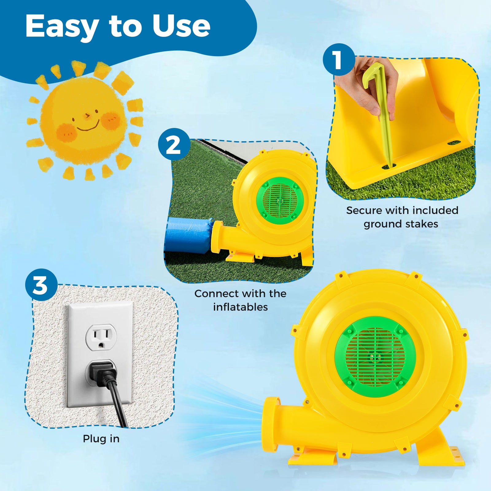 980W Bounce House Blower 1.31 HP Portable Air Pump Fan with Handle and Ground Stakes Air Blowers at Gallery Canada