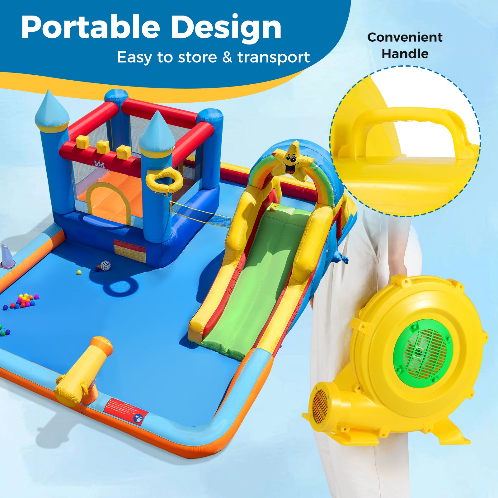 980W Bounce House Blower 1.31 HP Portable Air Pump Fan with Handle and Ground Stakes Air Blowers at Gallery Canada