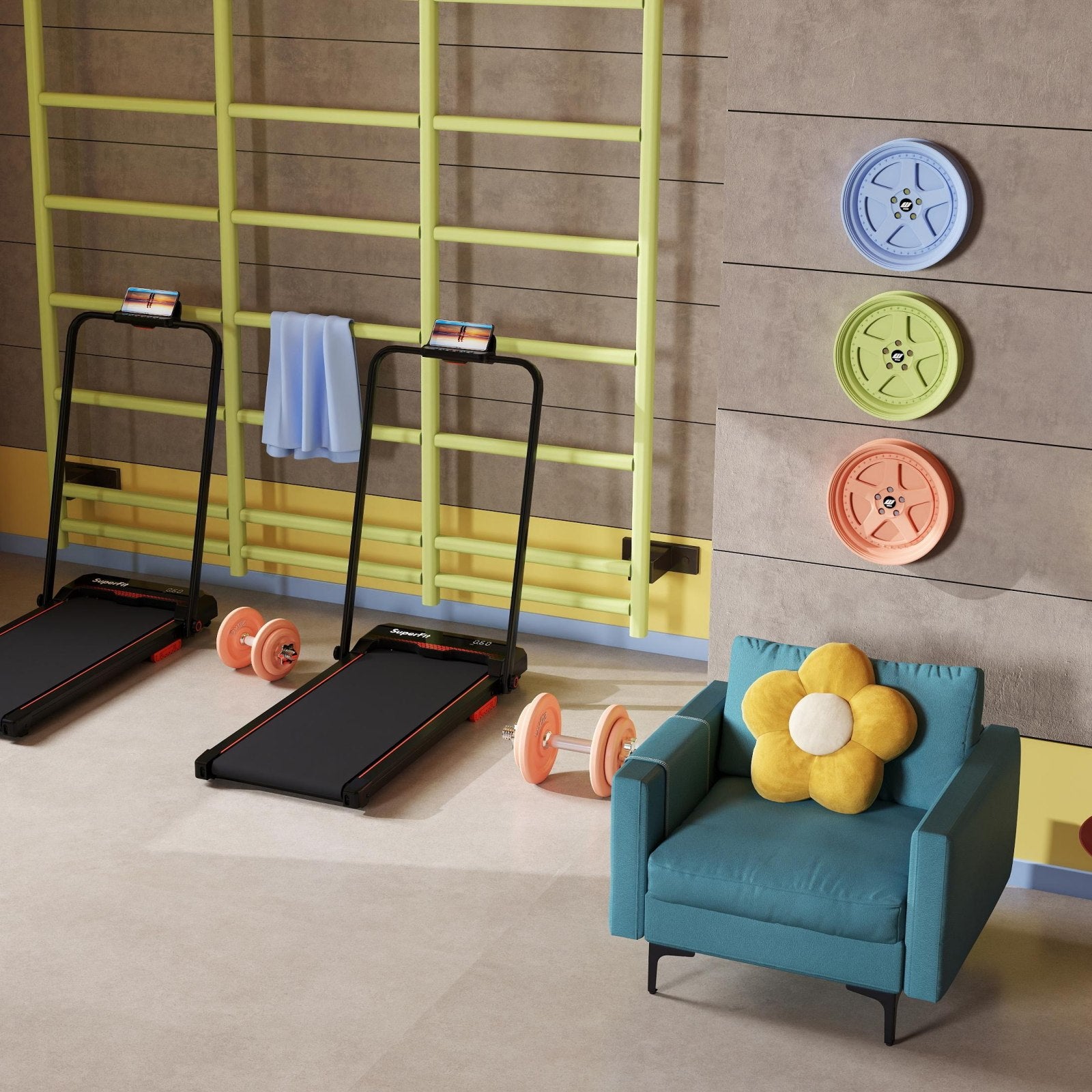 Home Fitness & Relaxation Set – 3 in 1 Folding Treadmill and Modern Accent Chair Sofas & Loveseats Options at Gallery Canada