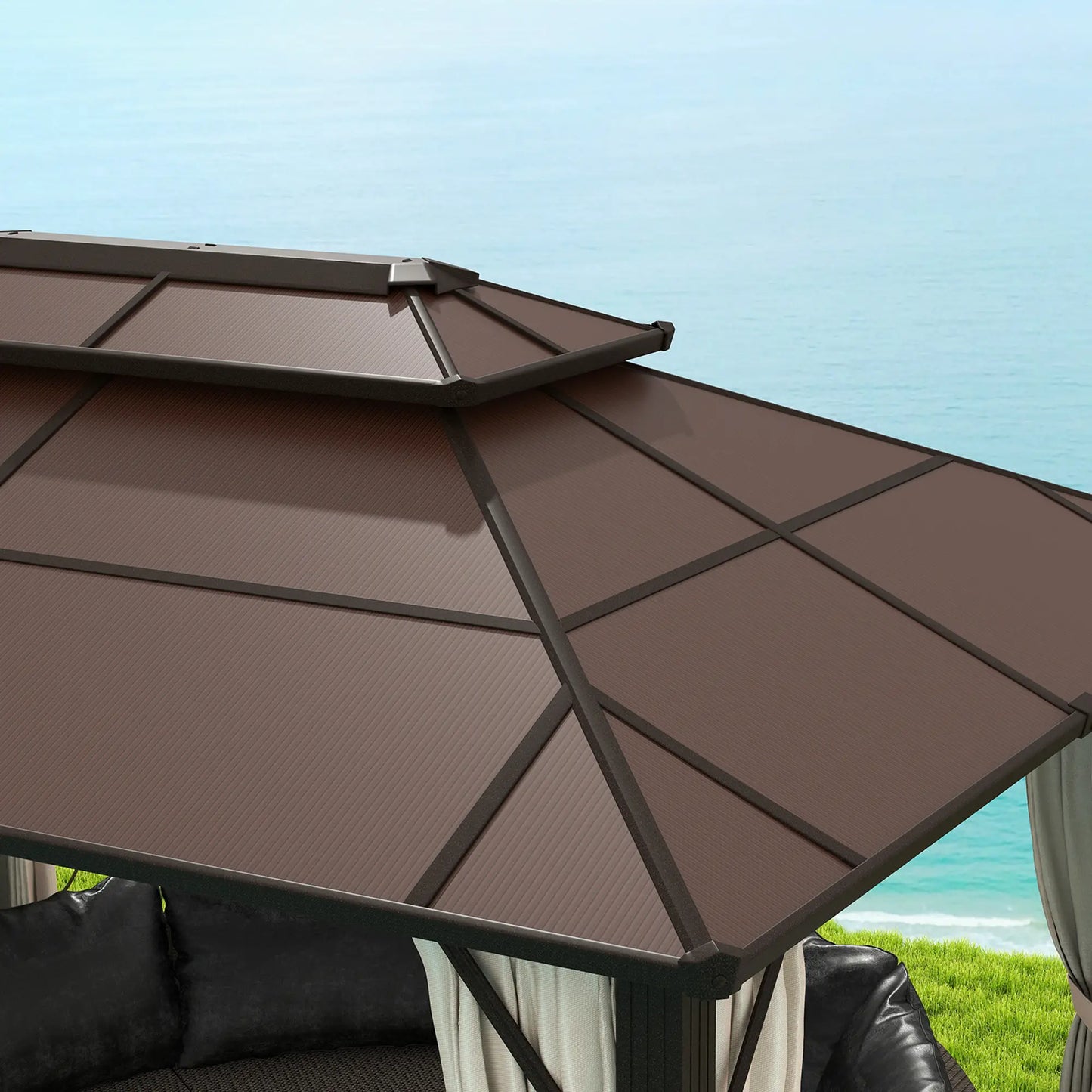 10' x 13' Hardtop Gazebo, UPF30+ Polycarbonate Roof, Aluminum Frame, Beige Gazebos at Gallery Canada