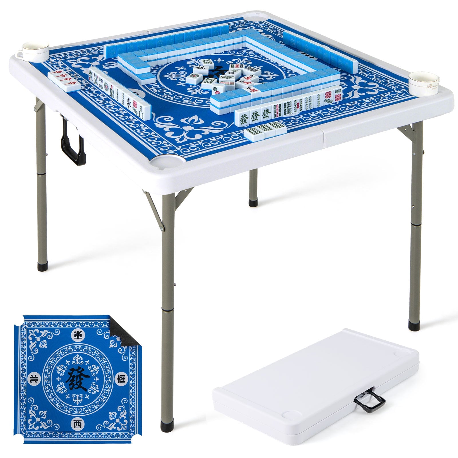 35 Inch 4 Player Folding Mahjong Table, Cup Holders, Light Blue Game Room Light Blue at Gallery Canada