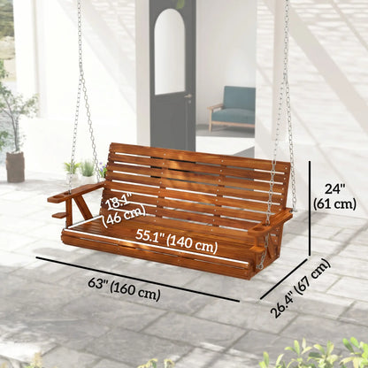 Carbonized Wooden 3-Seater Swing Bench with Cupholders Hanging Porch Swings at Gallery Canada