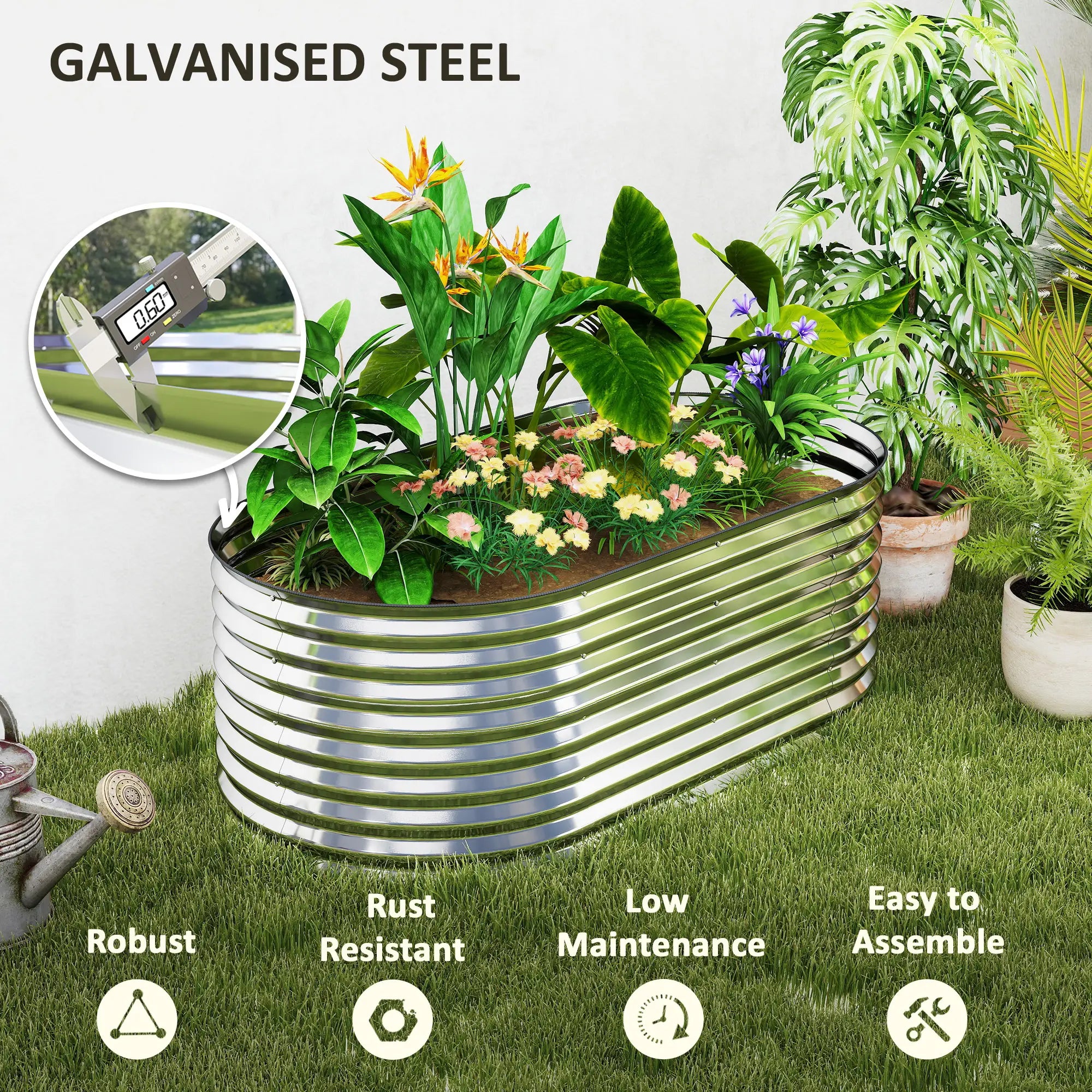 5 x 2.5 x 2ft Galvanized Raised Garden Bed, Oval Planter Box, Silver Raised Garden Beds at Gallery Canada