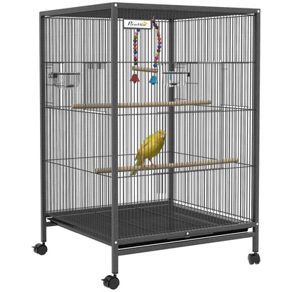 29" Bird Cage for Parrots, Lovebirds, Budgies, Finches, Flight Cage, Grey Bird Cages Grey at Gallery Canada