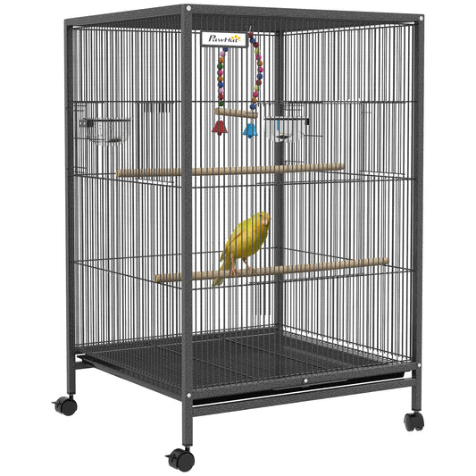 29" Bird Cage for Parrots, Lovebirds, Budgies, Finches, Flight Cage, Grey Bird Cages Grey at Gallery Canada