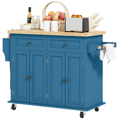 Kitchen Island with Storage, Rolling Cart, Rubber Wood Top, Blue Kitchen Islands & Kitchen Carts Blue at Gallery Canada