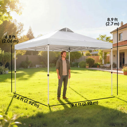 Tente à Dôme Pop-Up, Imperméable, 9,8' x 9,8', Avec Sac de Transport, Blanc