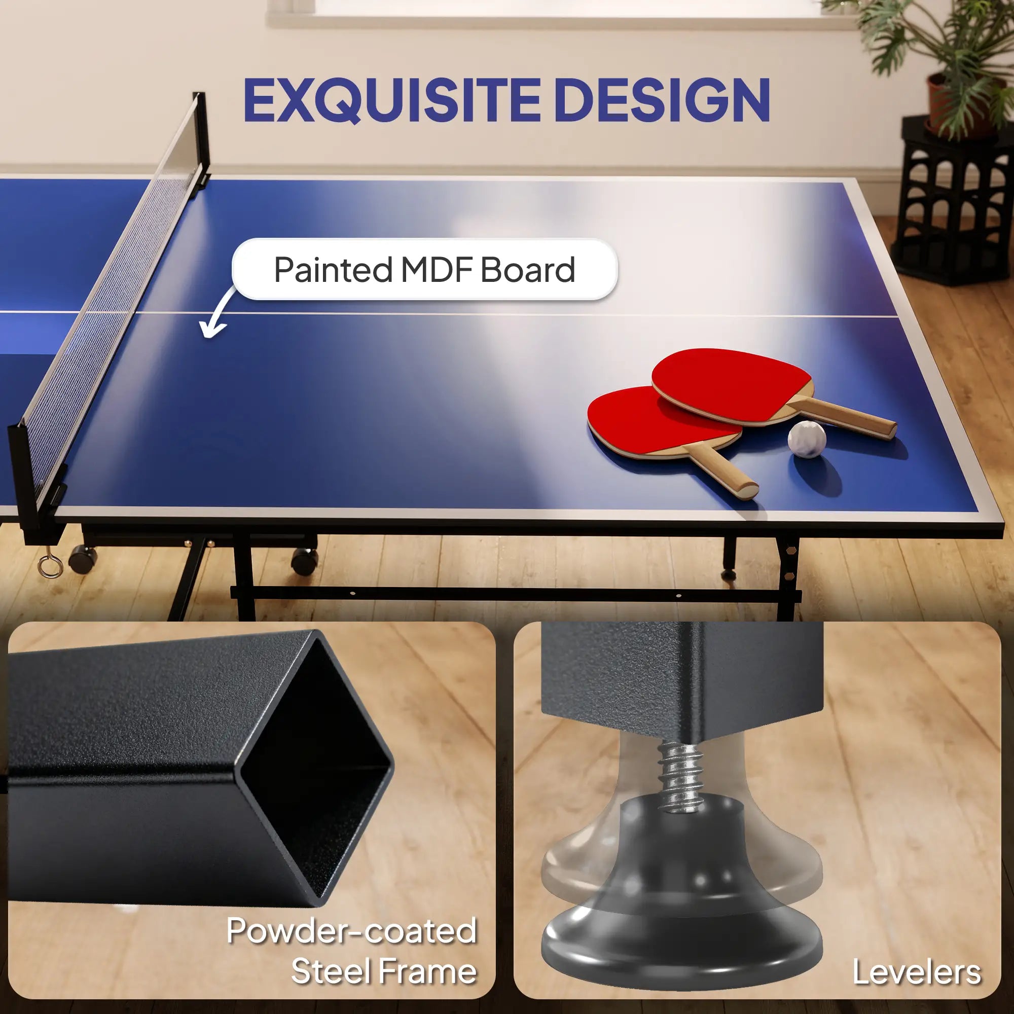 Full Size Table Tennis Table, Folding with Net, Paddles, Balls, Wheels, Blue Game Tables at Gallery Canada