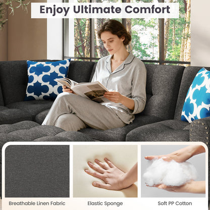 98 Inches Sectional Sofa, Movable Storage Ottoman, Linen Fabric, Dark Gray Sofas & Loveseats at Gallery Canada