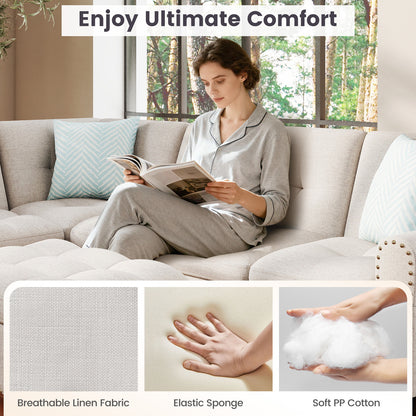 98 Inches Sectional Sofa With Storage Ottoman, Linen Fabric, Beige Sofas & Loveseats at Gallery Canada