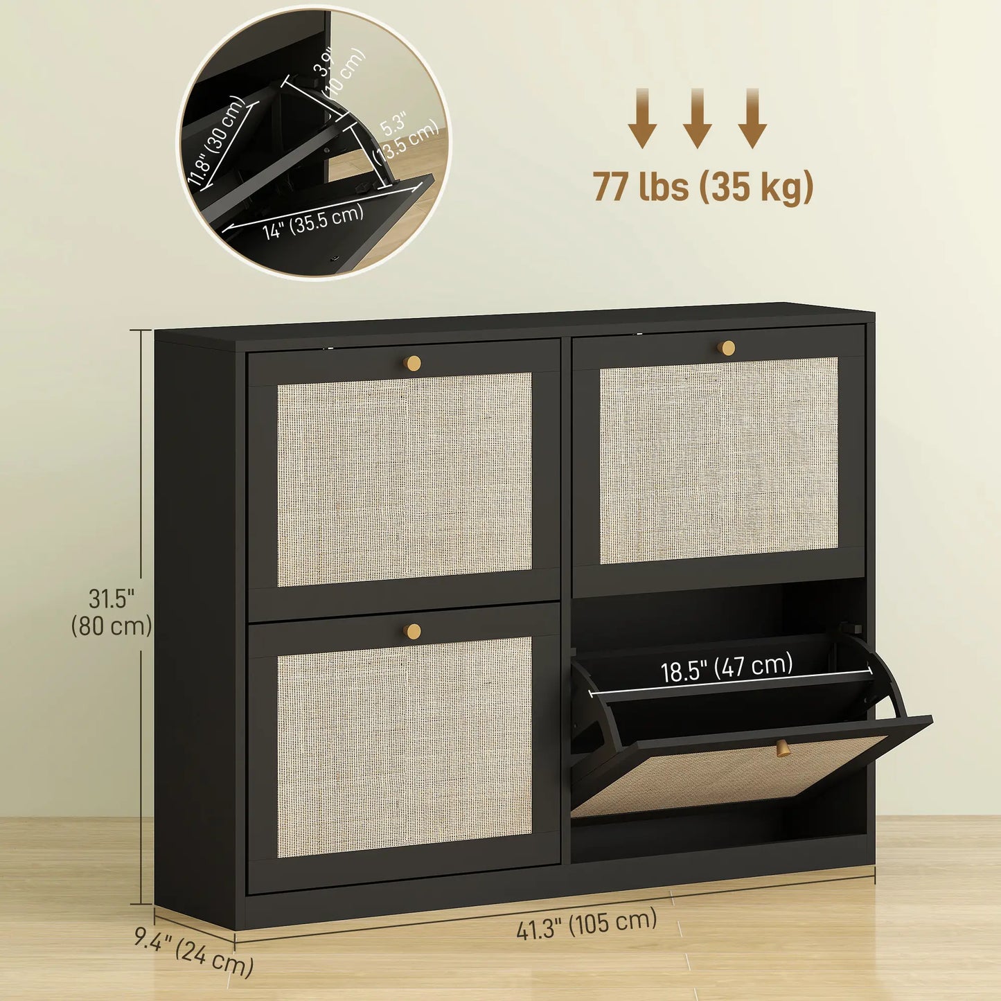 Narrow Shoe Storage Cabinet, 4 Flip Drawers, Adjustable Shelves, 20 Pairs, Black Shoe Storage Cabinets & Racks at Gallery Canada