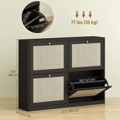 Narrow Shoe Storage Cabinet, 4 Flip Drawers, Adjustable Shelves, 20 Pairs, Black Shoe Storage Cabinets & Racks at Gallery Canada
