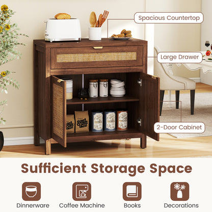 Sideboard Storage Cabinet with Rattan Doors and Drawer, Brown Sideboards Cabinets & Buffets at Gallery Canada
