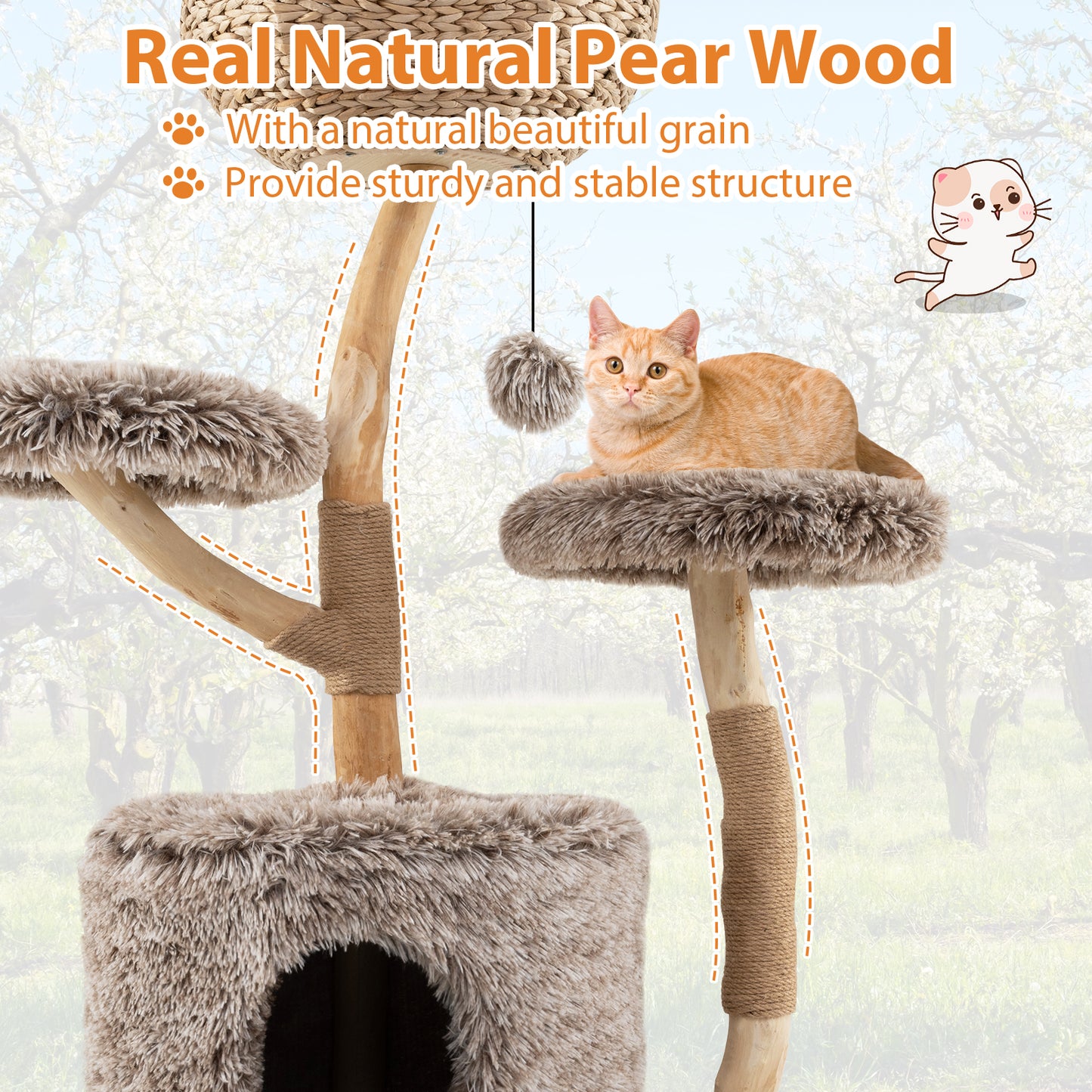 Wood Cat Tree Solid Pear Cat Tree with Perch and Sisal Scratching Posts, Brown Cat Trees Condos & Scratchers at Gallery Canada