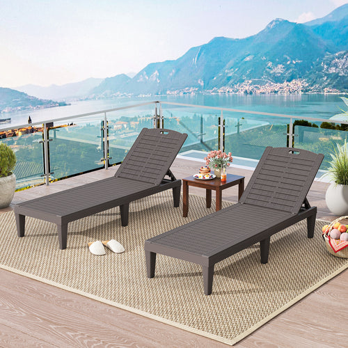 Outdoor PP Chaise Lounge Chairs Set of 2 with 4-Position Adjustable Backrests, Coffee