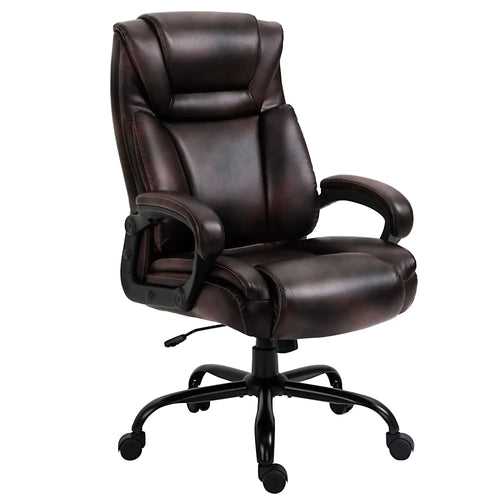 PU Leather Executive Office Chair, High Back, Adjustable Height, Swivel Wheels, 400LBS, Brown