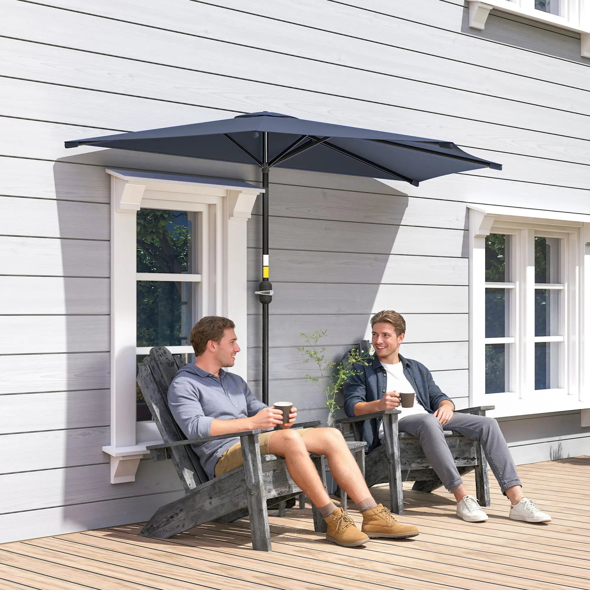 9.8ft Half Umbrella, Semi Round Patio Parasol, Crank Handle, Top Vent, Dark Blue Half Round Umbrellas at Gallery Canada