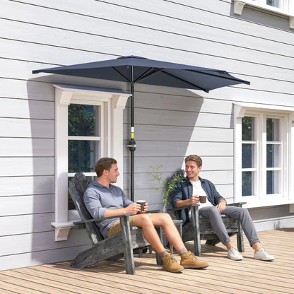 9.8ft Half Umbrella, Semi Round Patio Parasol, Crank Handle, Top Vent, Dark Blue Half Round Umbrellas at Gallery Canada